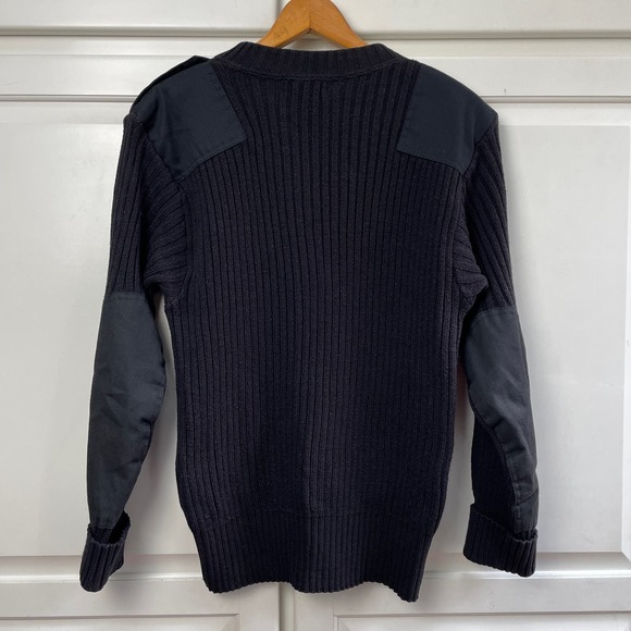 Fechheimer Sweater Mens Sz M Black Wool Blend Military Elbow Patches Ribbed Vtg - Picture 2 of 13